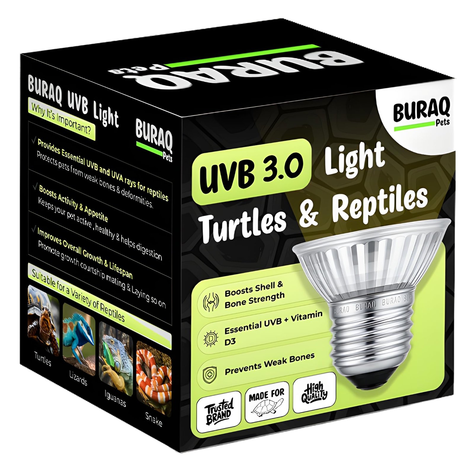 Buraq Pets UVB Basking Heat Bulb 50W E27 for Turtles and Reptile