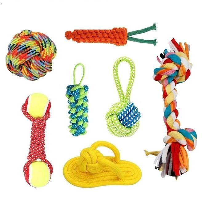 BUSZBO Dog Rope Toys + Chew Toys, Combo (Pack of 7)