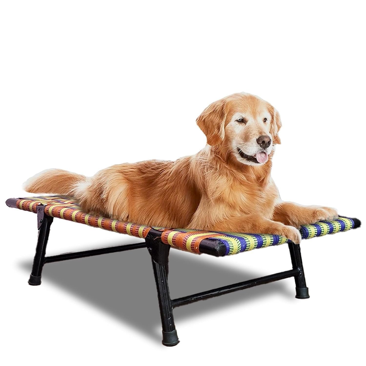 CANE CRAFTS Iron Elevated Dog Bed Foldable, Dog Khatiya/Dog Manji, Raised Cooling Pet Cot Bed with Breathable Fabric Heavy Du