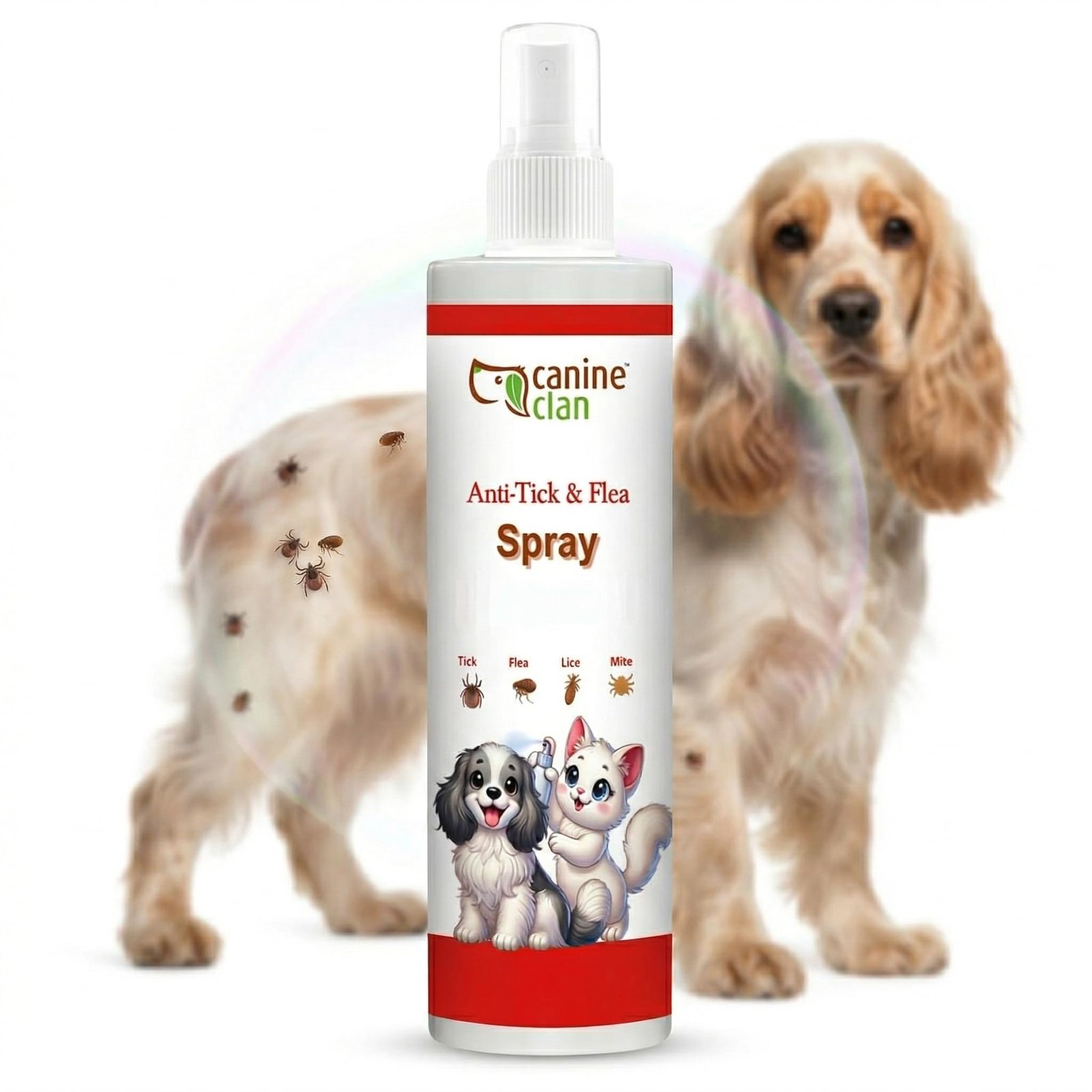 Canine Clan Anti Tick & Flea Spray for Dogs & Cats | Effective Formula Against Ticks, Fleas, Mites & Lice | Soothes Skin and