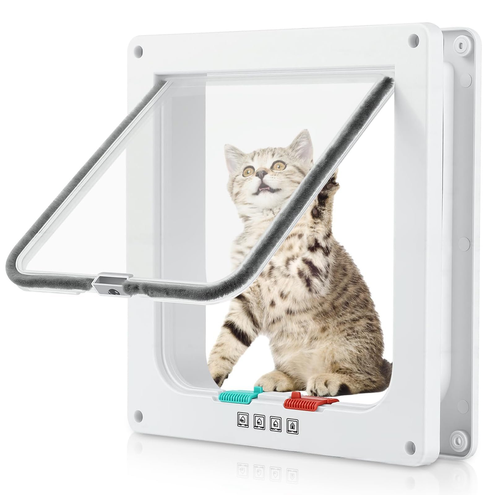 Cat Door for Interior Exterior Door (Outer Size 26.5cm x 24.5cm), Safety Pet Door with 4 Way Lock, Weatherproof Cat Flap for