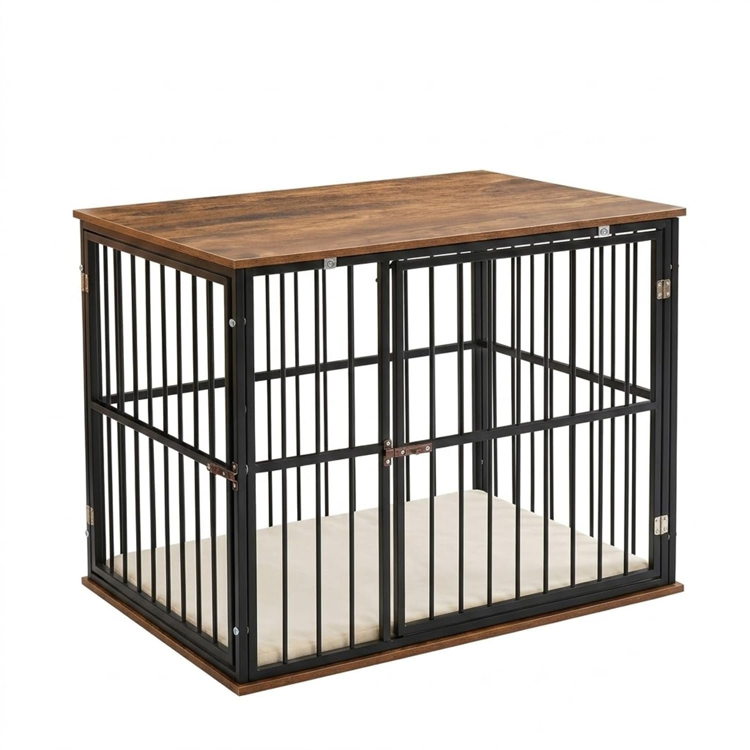 Cature Wooden Dog Crate Furniture with Metal Frame | Heavy Duty Indoor Pet Kennel with Table Top | Decorative Dog Cage End Ta