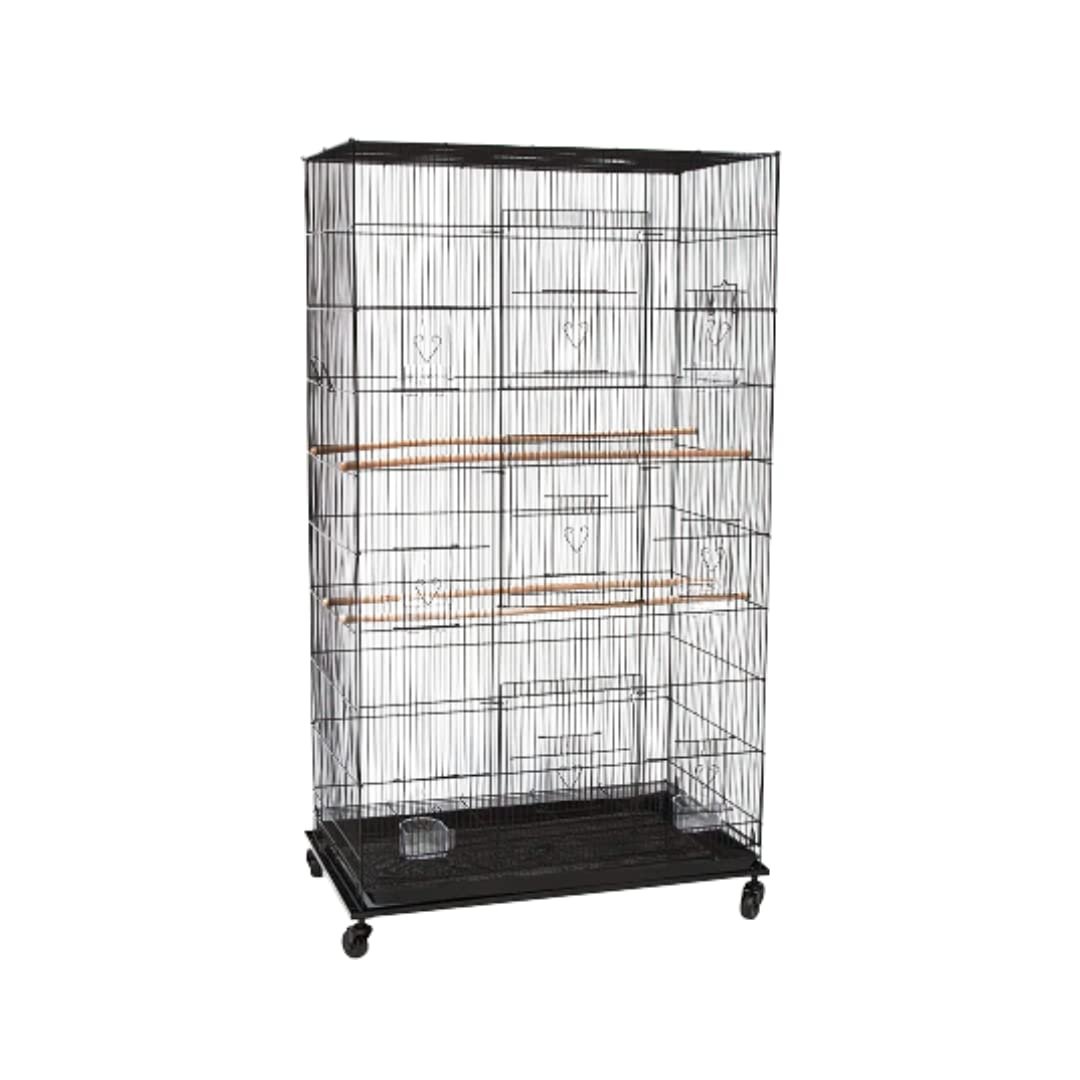 CENTRAL FISH AQUARIUM Alloy Steel Bird Cage With Wheels For Budgies,Love Birds,Cuttlefish Bone Holder,6 Cups,3 Perch Sticks W