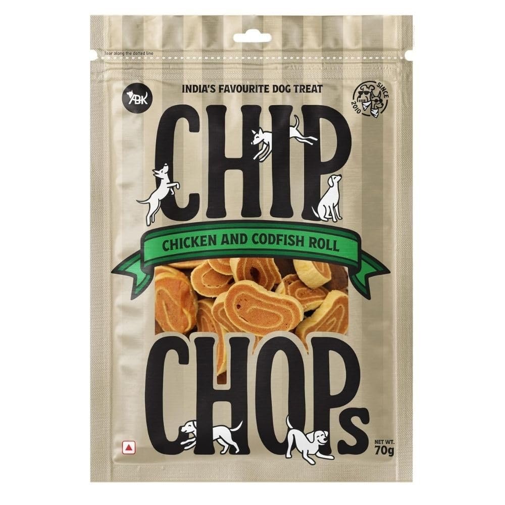 Chip Chops Dog Treat, 70g, Tasty & Nutritious Dog Snack (Codfish Rolls, Pack of 1)