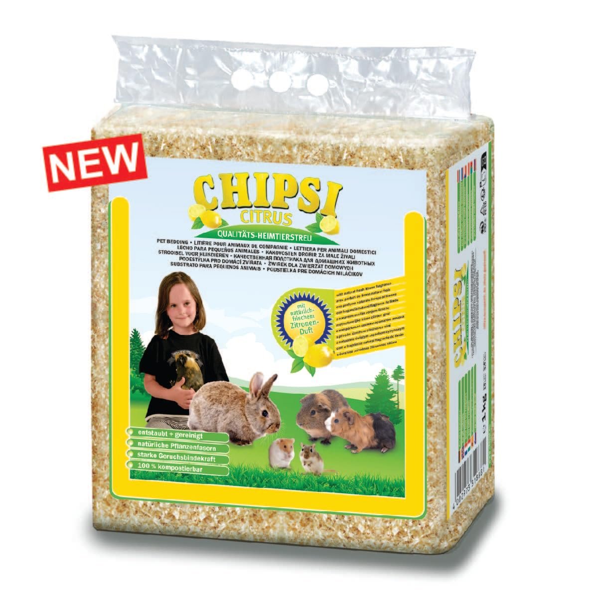 Chipsi Citrus Wood Bedding 1kg for Hamsters, Rabbits & Small Pets | Fresh Citrus Scent • Absorbs Moisture • Helps Reduce Odou