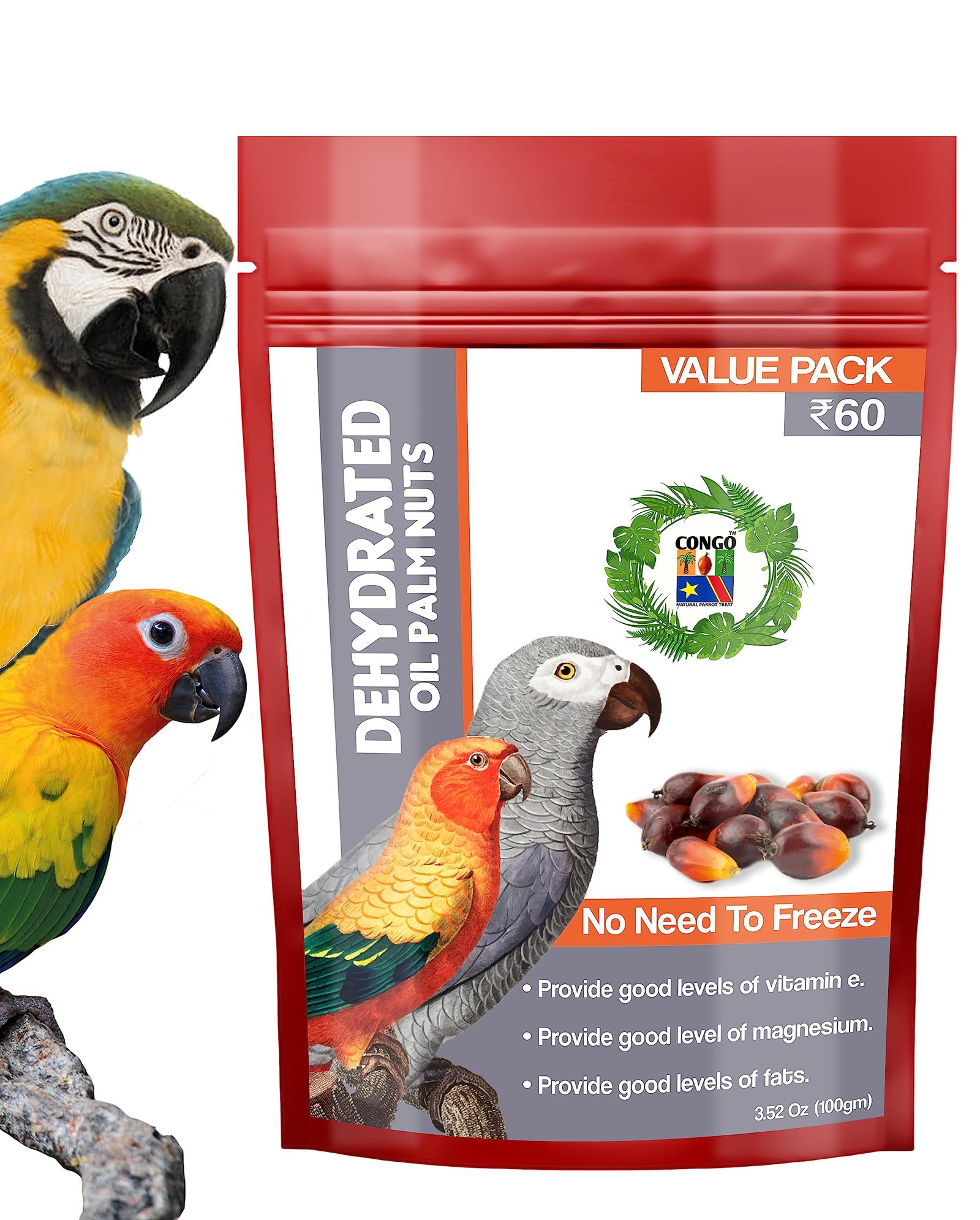 Congo® 300gm Dehydrated Oil Palm Nut for Parakeet, Cockatiels, Conure, Amazon, Senegal, African Grey, Macaw, Cockatoo, Eclect