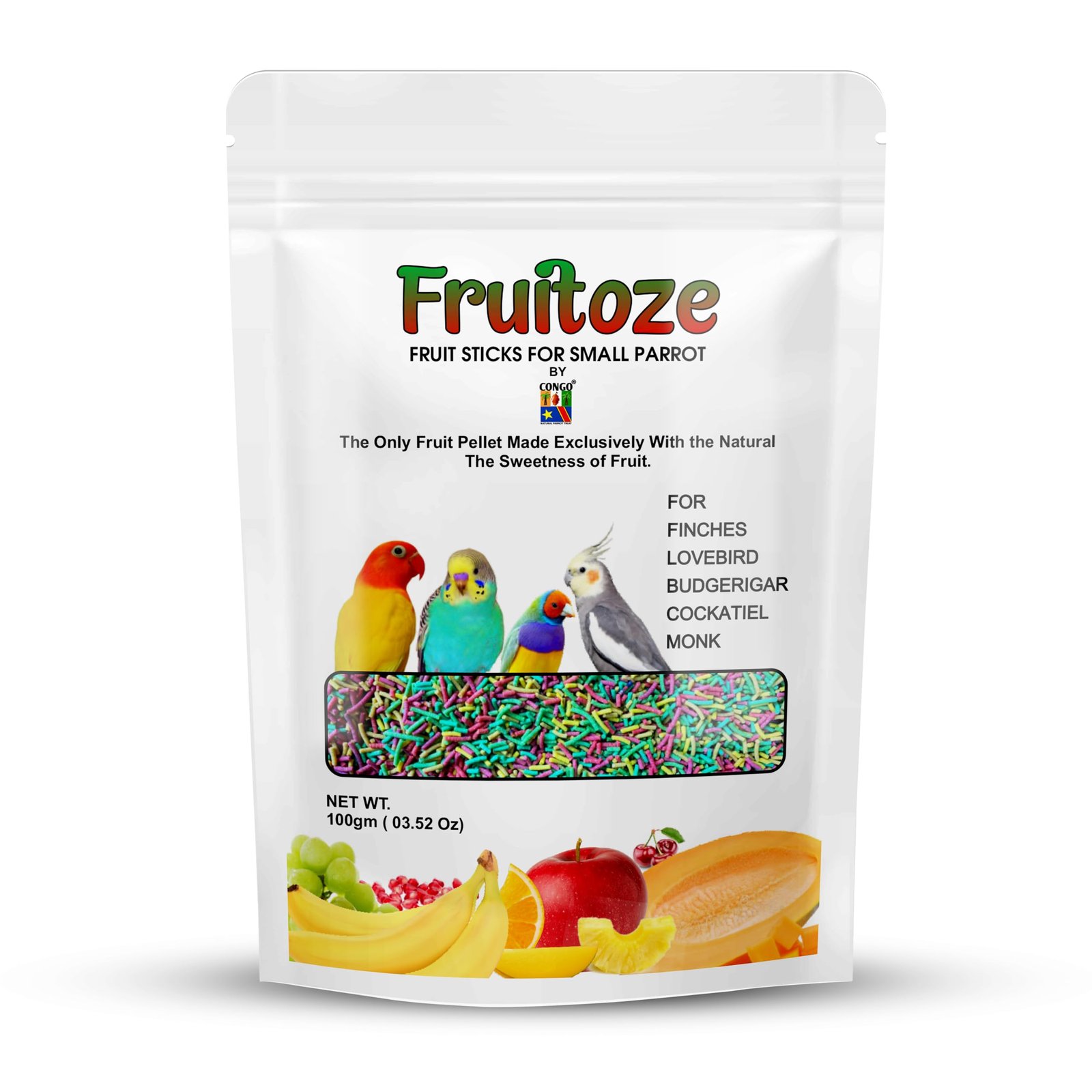 Congo® Fruitoze Fruit Treat Sticks | for Finch, Lovebird, Budgerigar, Cockatiel, Conure, Monk and Other Small Size Birds | Na