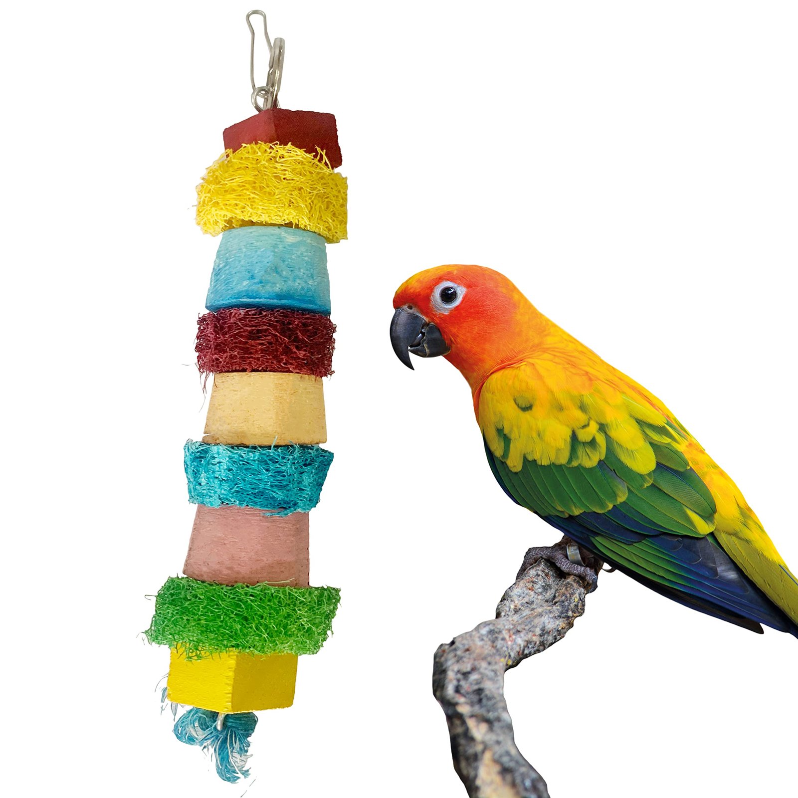 Congo® Luffa & Calcium Bird Chewing Toy Hanging – Natural Wooden Chew Blocks for Birds | Beak Trimming & Mental Stimulation T