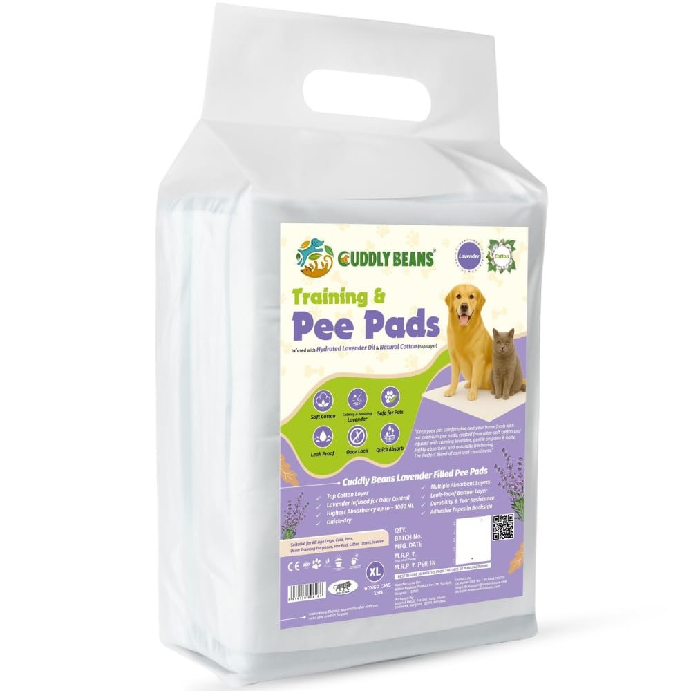 Cuddly Beans Dog, Puppy & Cat Training Pee Pads, High Absorbency, Lavender | 15 units of 60X90 CM (XL) size "Super Absorbent