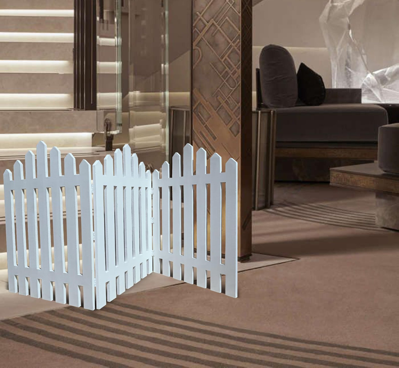 DECKZA Wooden Freestanding Foldable Dog, Cat, and Baby Safety Partition | Indoor, Outdoor Pets Puppy Safety Fence for Stairs,