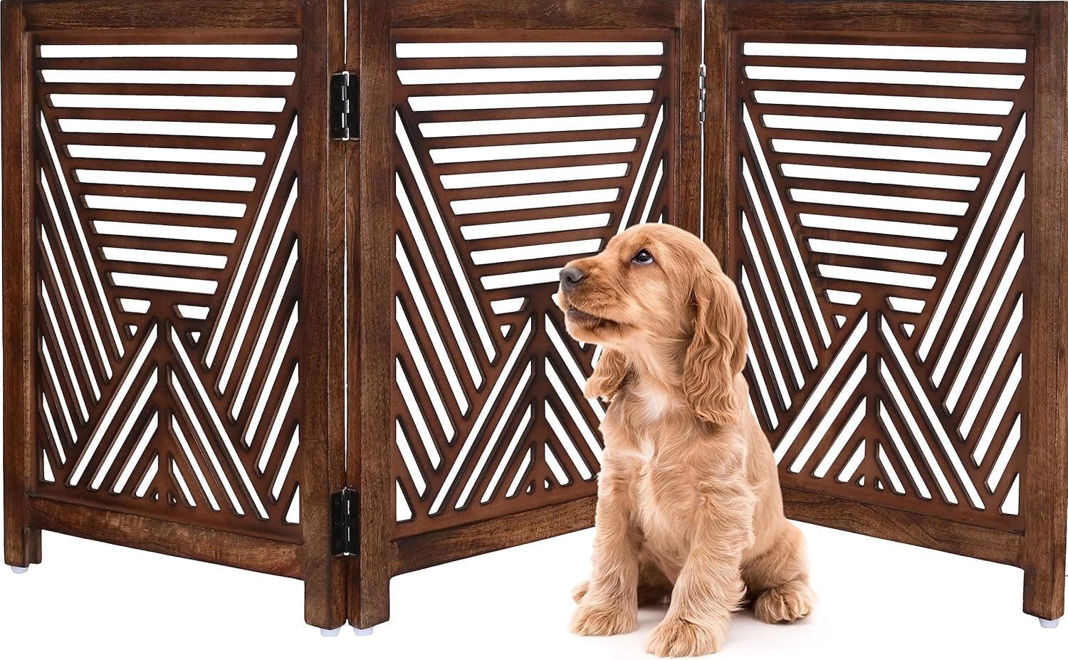 Decorquest Wooden Foldable Dog Gate for Stairs & Doorways | Portable Pet Safety Barrier Panel for Puppies & Dogs | Freestandi