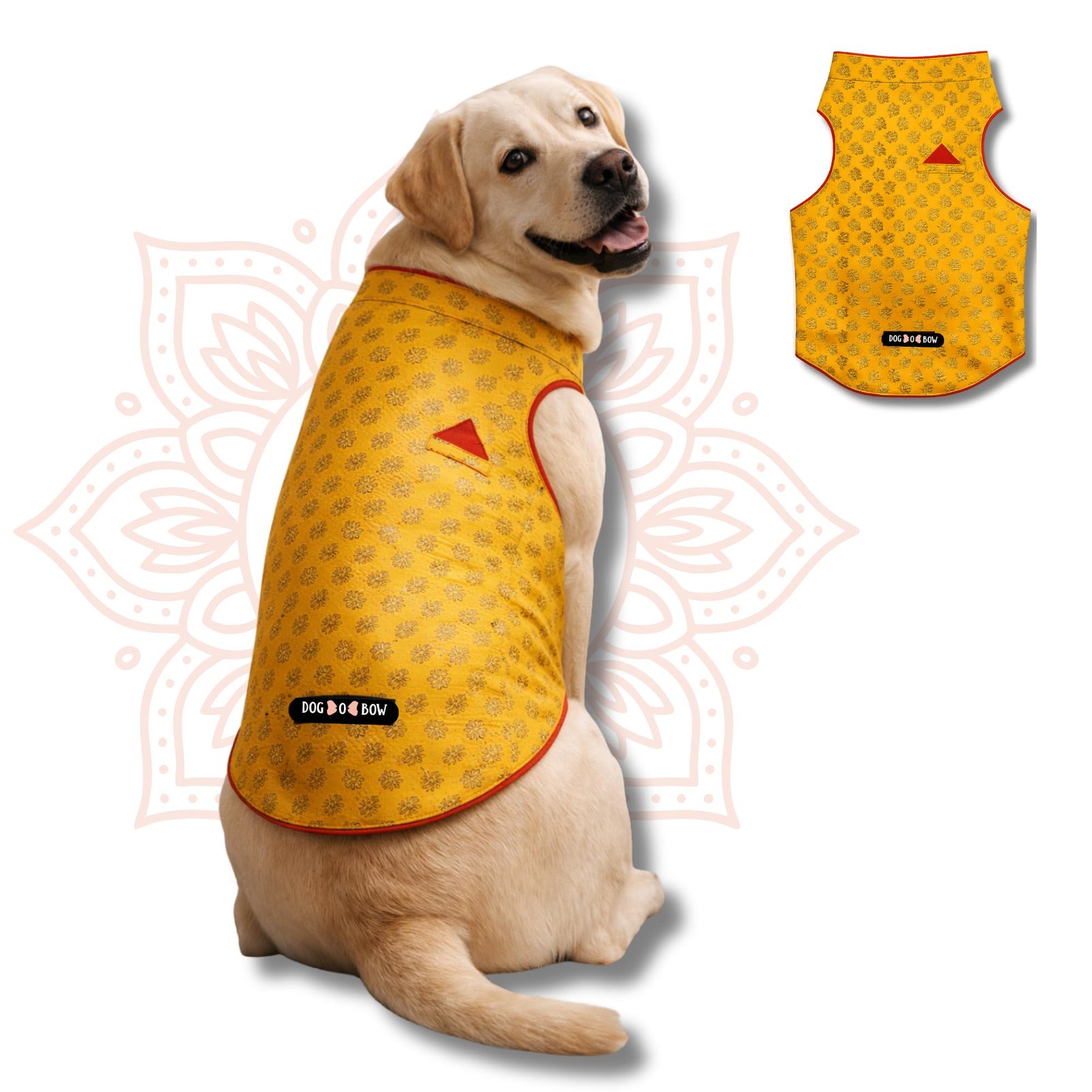 DOG-O-BOW Yellow Brocade Sherwani for Dogs | Premium, Soft & Comfortable Traditional Outfit (Extra Large)