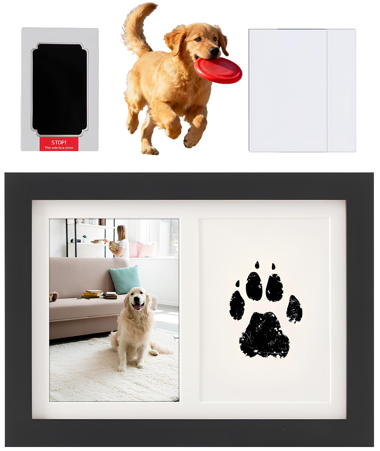 Dog Paw Print Kit, Paw Print Kit for Dogs, Pet Paw Print Kit, Pet Pawprints Photo Frame and Impression Set, Easy Home Use, Wa