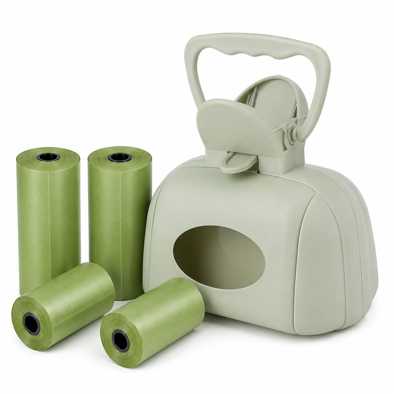 Dog Poop Scooper with Built-in Waste Bag Dispenser & 4 Rolls Poop Bags Portable Pet Waste Scooper One-Hand Hygienic Dog Waste