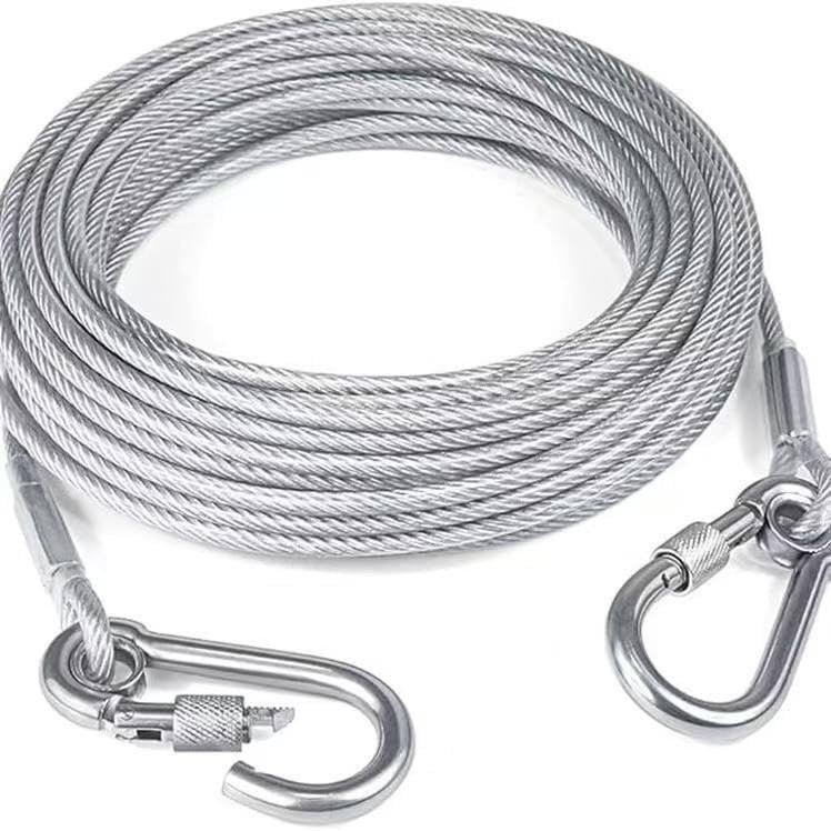 Dog Tie Out Cable Heavy Duty 3mm Steel Wire Leash with Dual Lock Carabiner Hooks | Rust-Proof PVC Coated Pet Chain for Outdoo