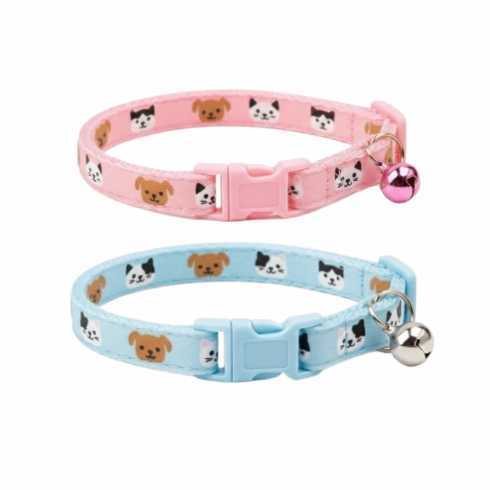 DOG TRUST Adjustable Cat Collar Set with Bell, Soft Neck Strap for Kittens, Dogs and Small Pets – Pet Face Design, (2-Piece)