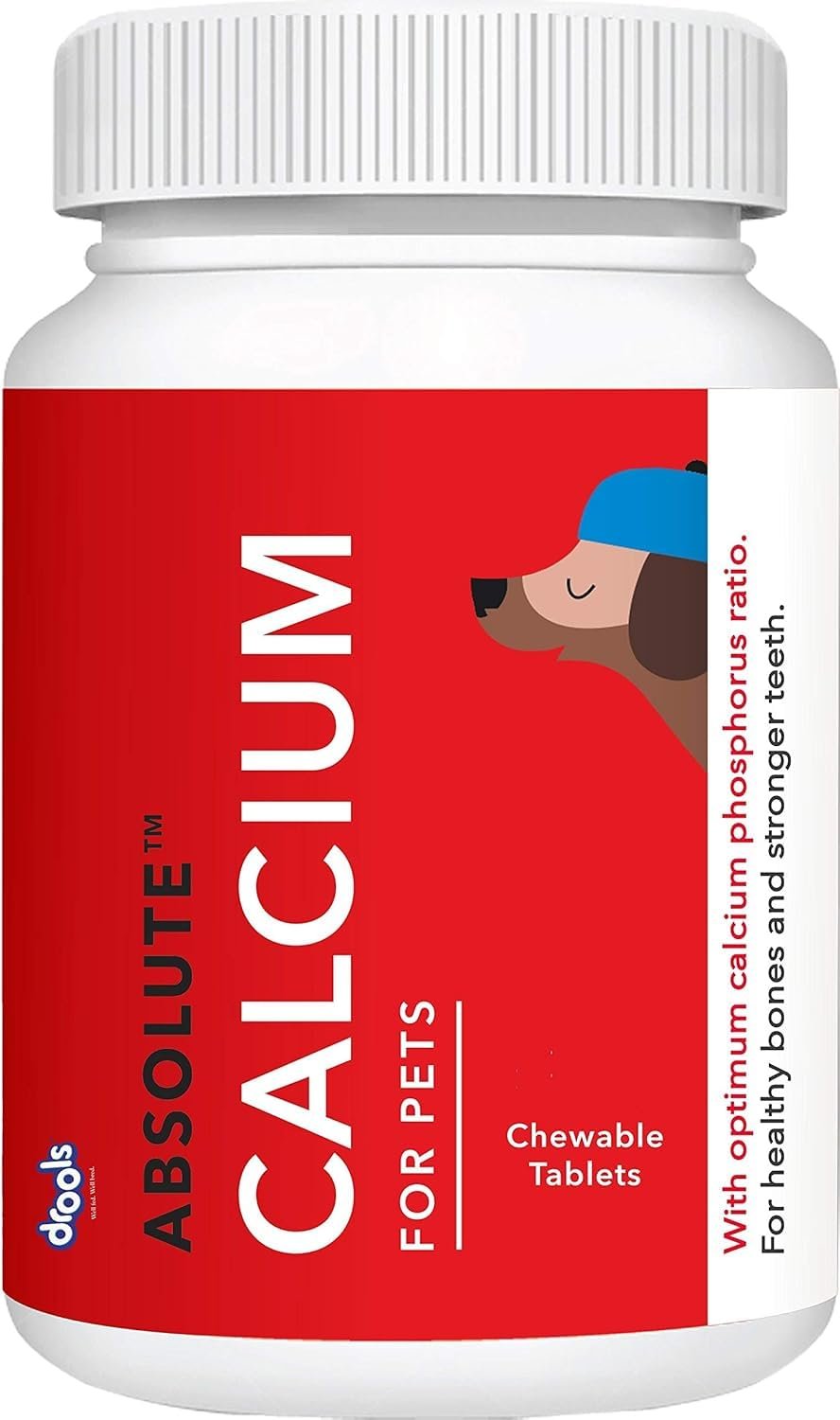 Drools Absolute Dog Supplement Tablets 400g, 110 Pieces Jar | Calcium Flavour | Promotes Better Joint Health | Healthy Skelet