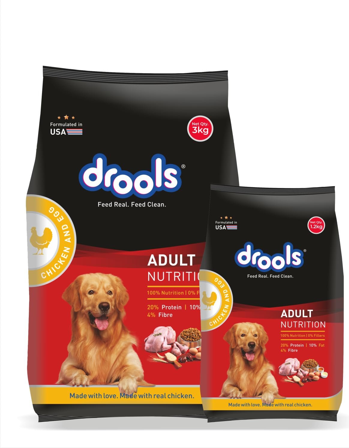 Drools Adult Dry Dog Food 4.2kg (3kg + 1.2kg Free) | Chicken & Egg Flavour | Supports Active Behaviour | Digestive Health & I