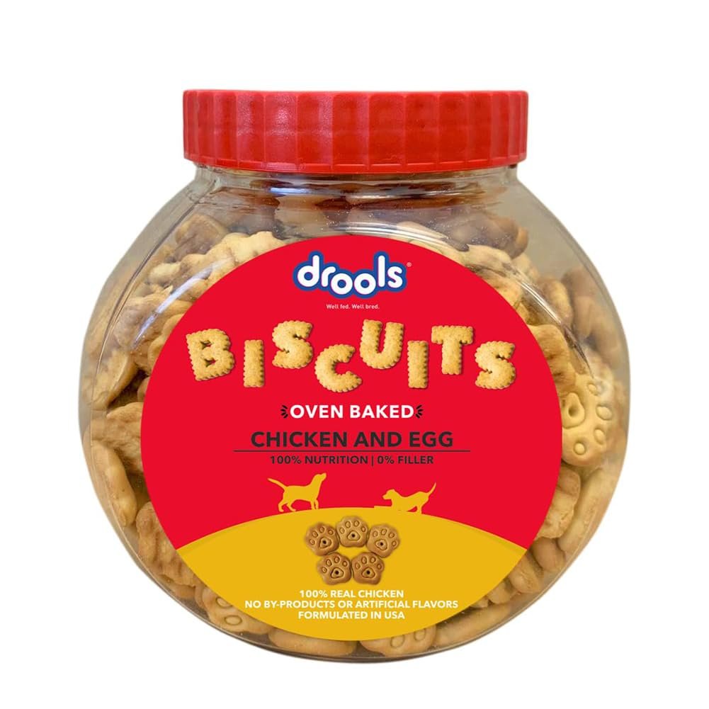 Drools All Life Stages Dog Treat Biscuits 400g Jar | Real Chicken Flavour | All Breed Formula | Promotes Lustrous Skin & Coat