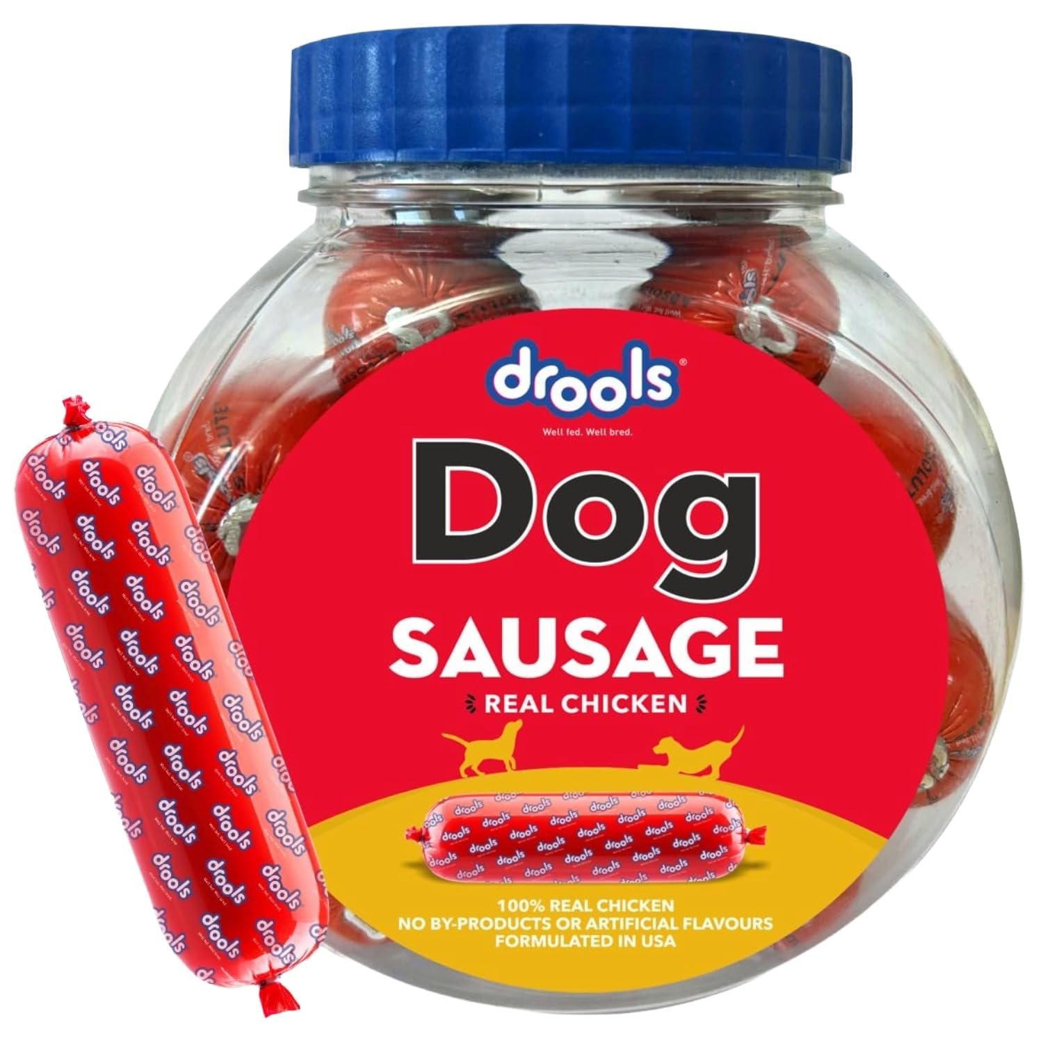 Drools All Life Stages Dog Treats Sausage 10 Pieces Jar (550g) | Real Chicken Flavour | Supports Brain & Eye Development | Pr