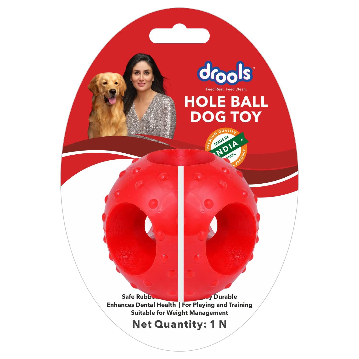 Drools Non-Toxic Rubber Toy for Dogs, Hole Ball (Medium) 7.6 cm Pack | Non Destructive Chewing | Enhance Dental Health | Help