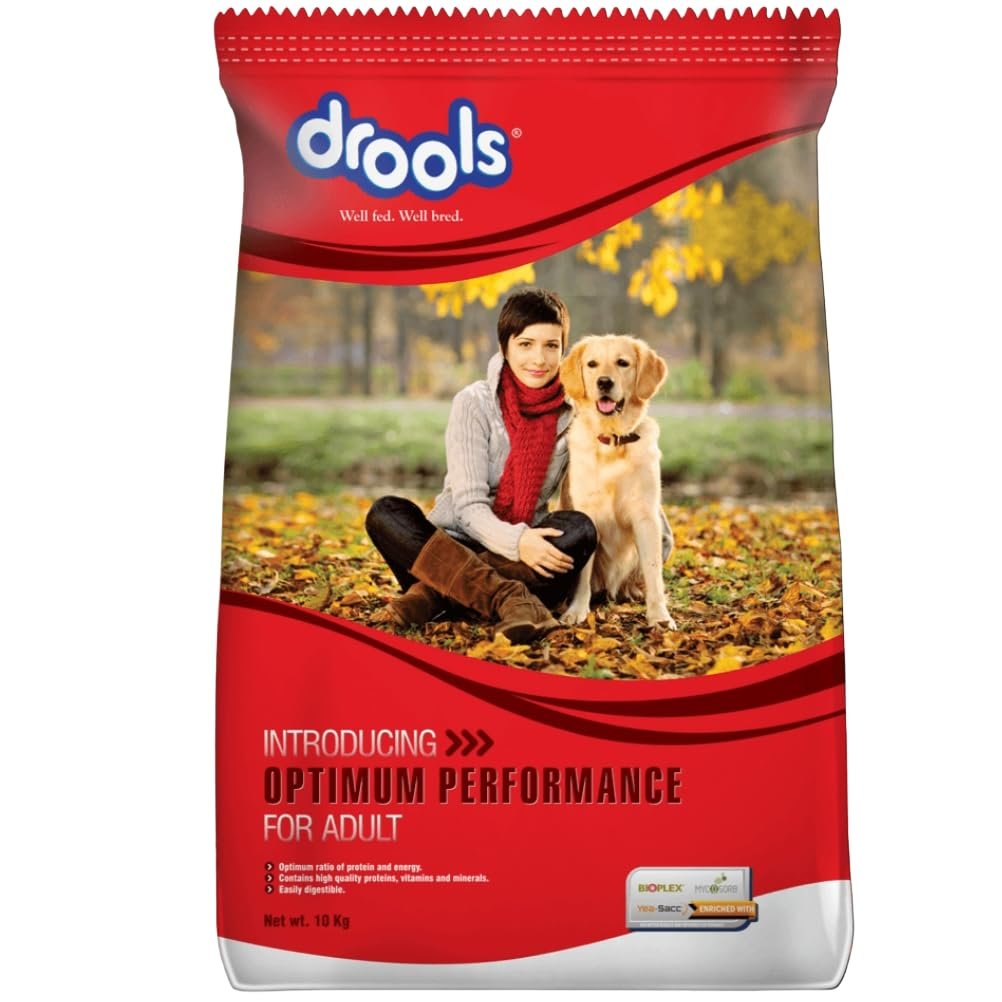 Drools Optimum Performance Adult Dry Dog Food 10kg | Chicken Flavour | Optimum Protein & Energy Ratio Protein with Vitamins &