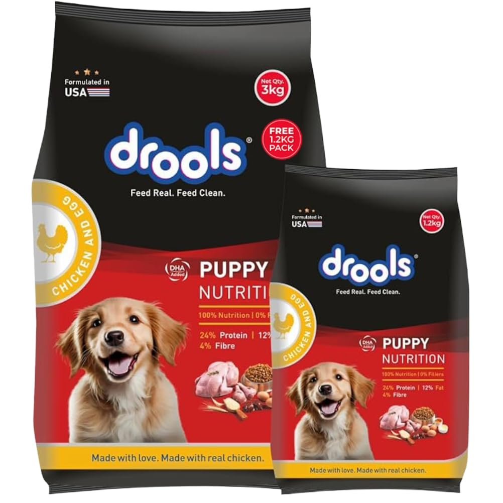 Drools Puppy Dry Dog Food 4.2kg (3kg + 1.2kg Free) | Chicken & Egg Flavour | Supports Active Behaviour | Digestive Health & I