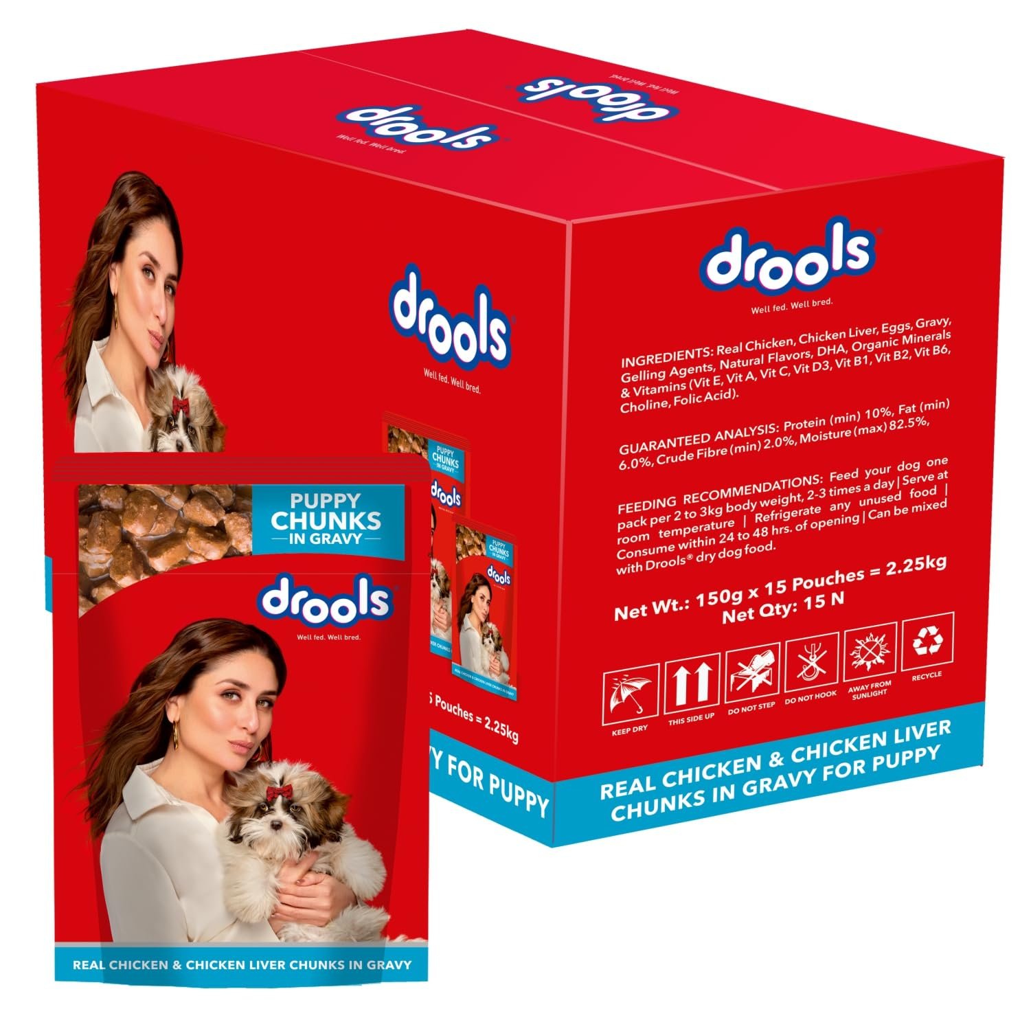 Drools Puppy Wet Dog Food 2.25kg (150g x 15 Packs) | Real Chicken & Chicken Liver Chunks in Gravy | Better Digestibility & Ov