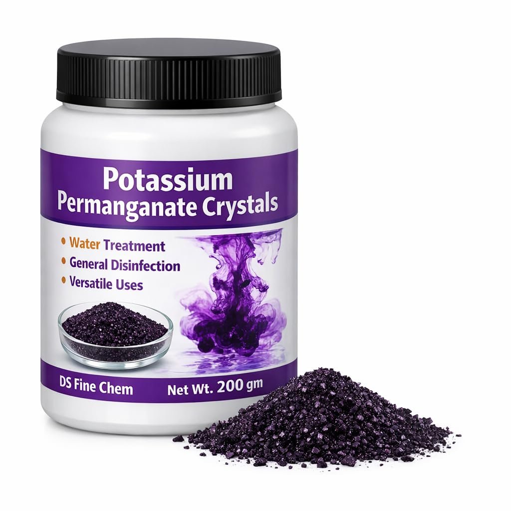DS Fine Chem Potassium Permanganate 200g | Multipurpose Water Treatment Crystalline Powder | Pond Cleaner, Aquarium & Poultry
