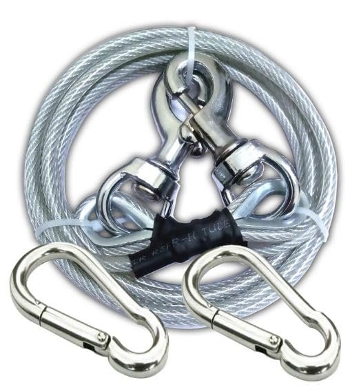 DUBIDU PVC Heavyweight Tie-Out Cable Training Leash WIT 2PC/7mm Carabinerfor Medium-Large Dogs. Water Proof Lead for All Size