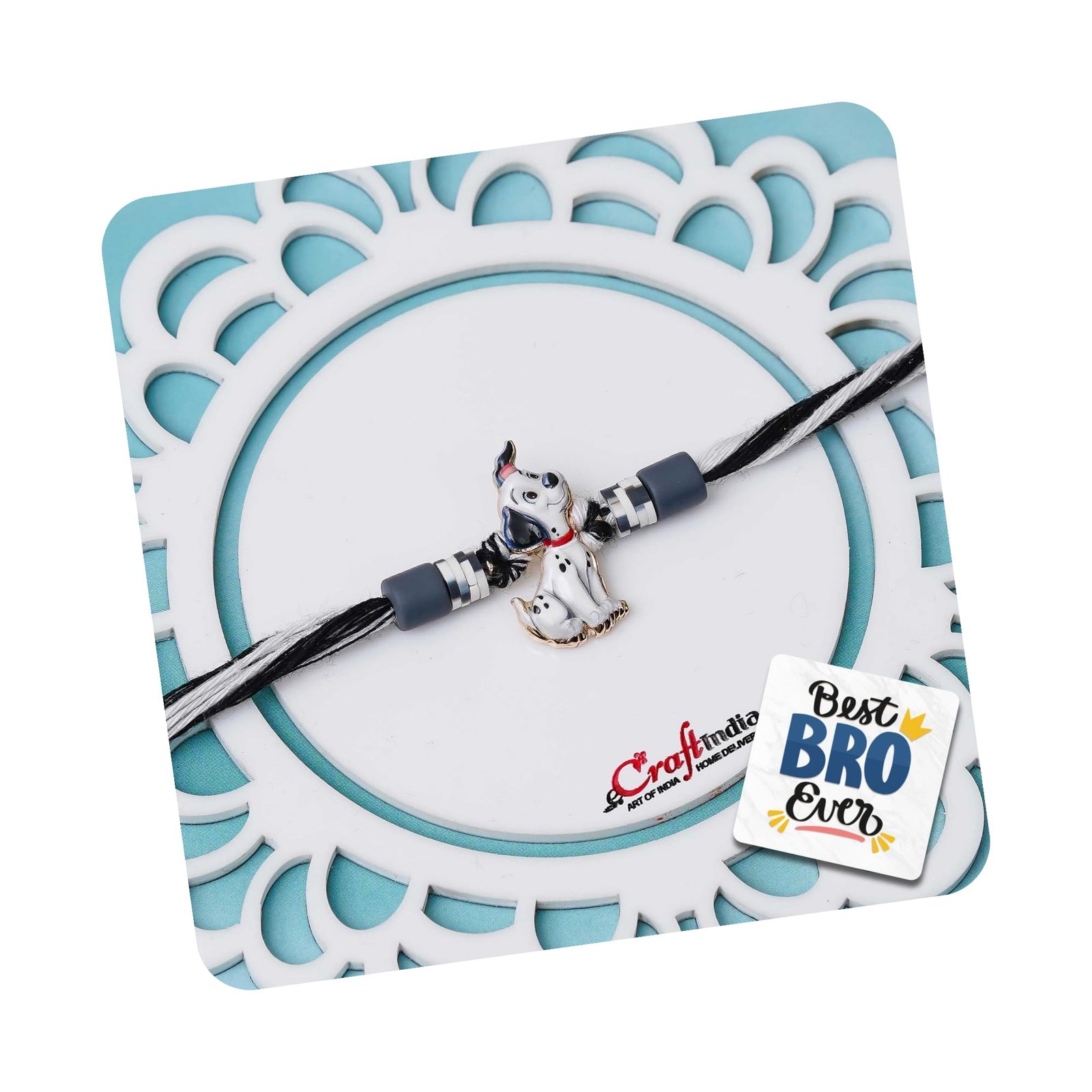 eCraftIndia Cute Dog Designer Rakhi | Best Bro Ever Fridge Magnet | Roli Chawal Pack | Pet Rakhi for Dog 3 pcs