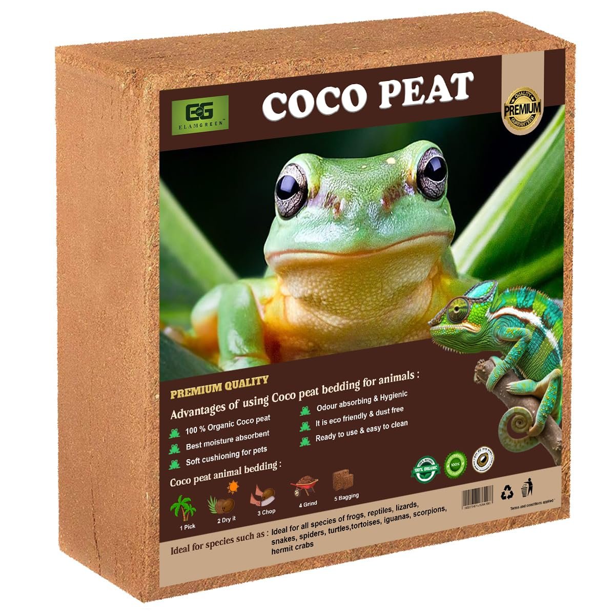 Elamgreen Coco peat for Animal Bedding | Reptiles Small Animals Tortoise Python Frog Snake Chicken Rabbit Birds | pet Product