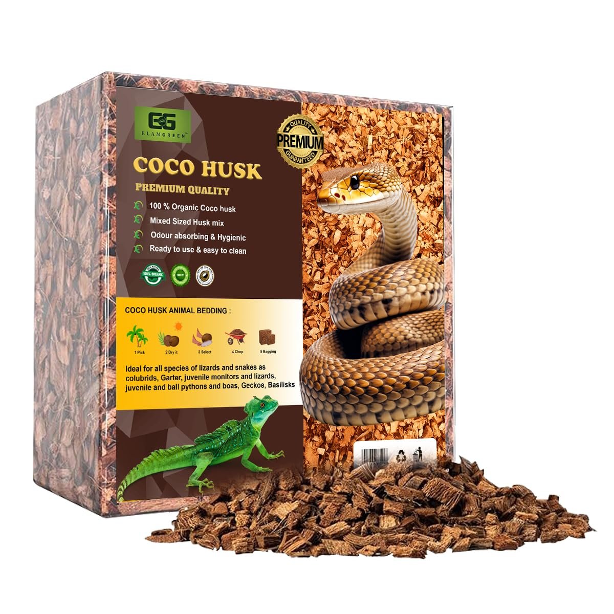 Elamgreen Coconut Husk Reptile Substrate | Safe & Natural Bedding (500g)
