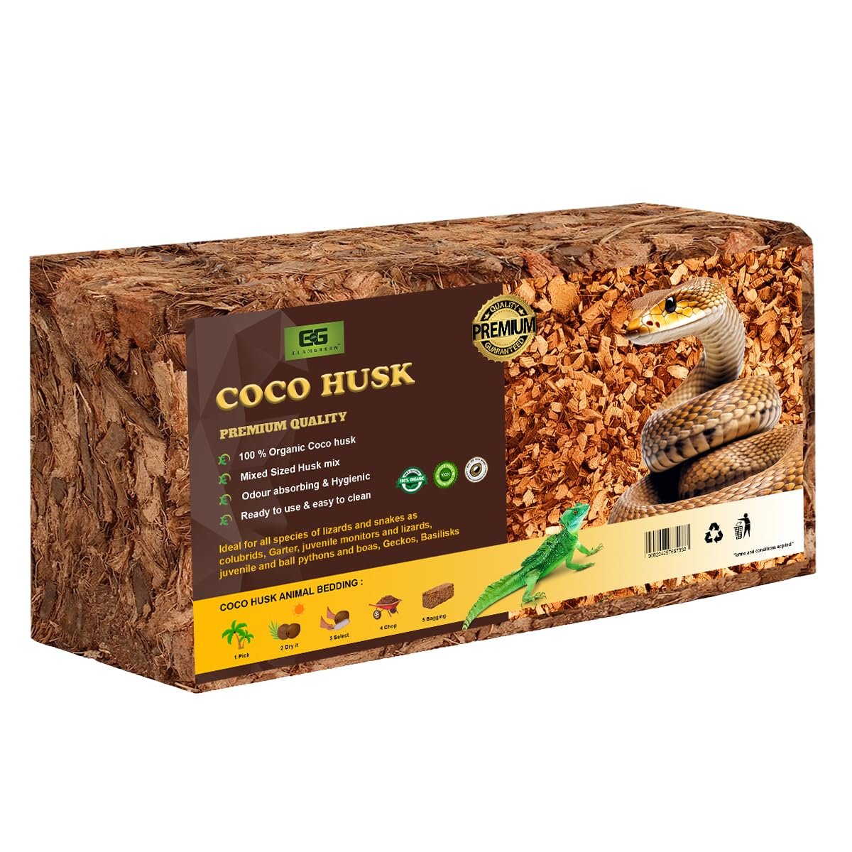 Elamgreen Natural Coco Husk Reptile Substrate for Snakes & Lizards,Turtle Tanks, Tortoise Enclosure (500g)