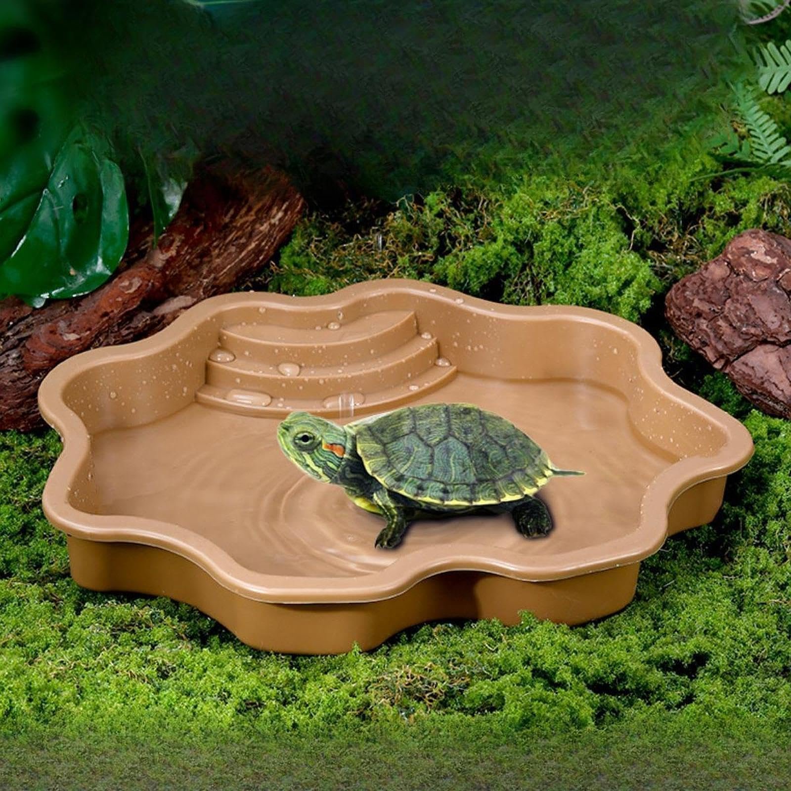 Enakshi (Label) Reptile Bathing Pool with Ramp Tortoise Water Dish for Leopard Gecko Hamster Black S|Pet Supplies | Reptile S