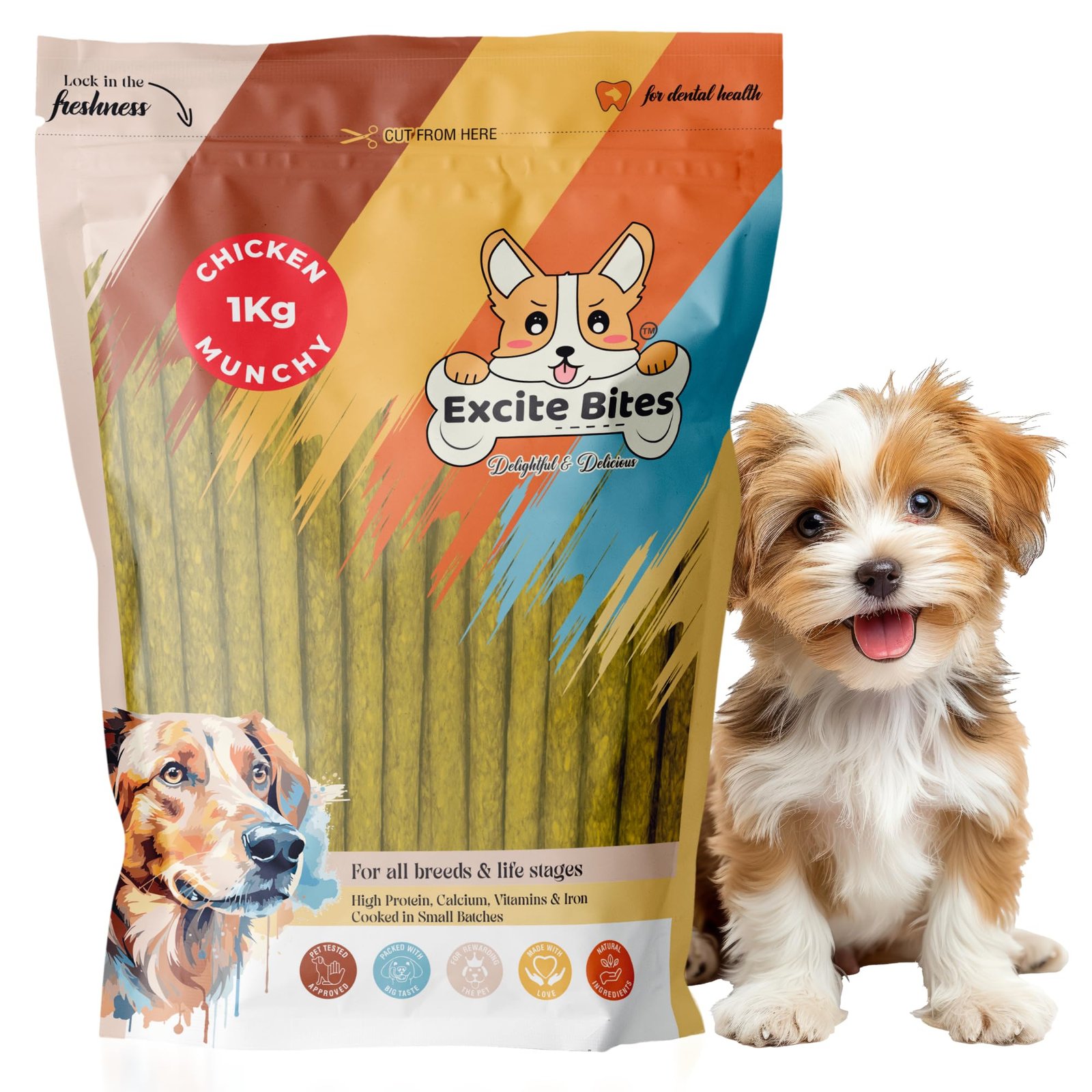 Excite Bites Chicken Munchy Dental Sticks for Dogs | Protein-Rich Rawhide Chew Sticks for All Breeds | Long-Lasting Dog Chews