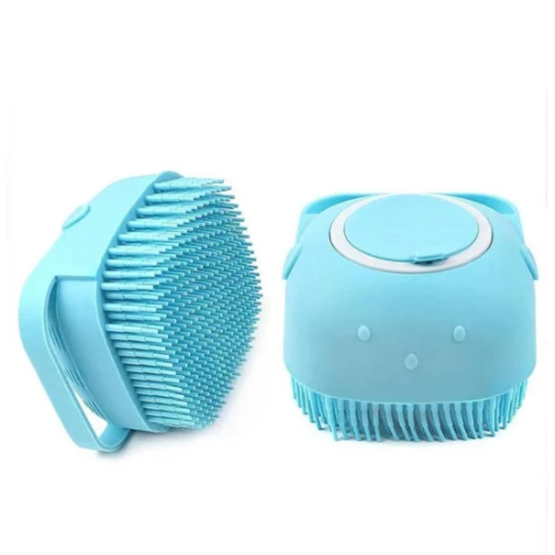 EXOFLY Dog Grooming Brush Soothing Bath Brush, Pet Massage Brush Shampoo Dispenser, Soft Silicone Bristle for Dogs and Cats S