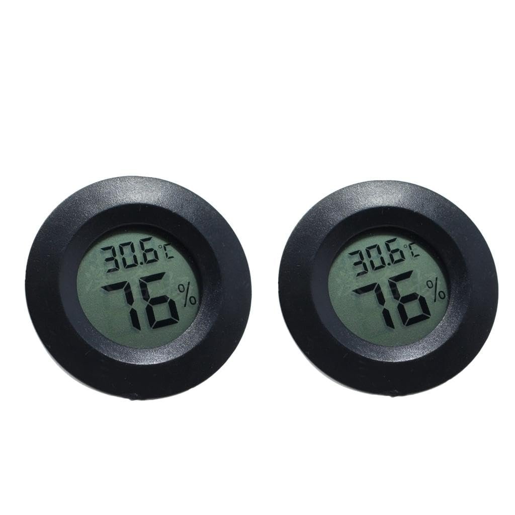 FABLOFT 2X Round Digital Thermometer Humidity,LCD Display for Reptile Tank Black|Pet Supplies | Reptile Supplies| Reptile Sup