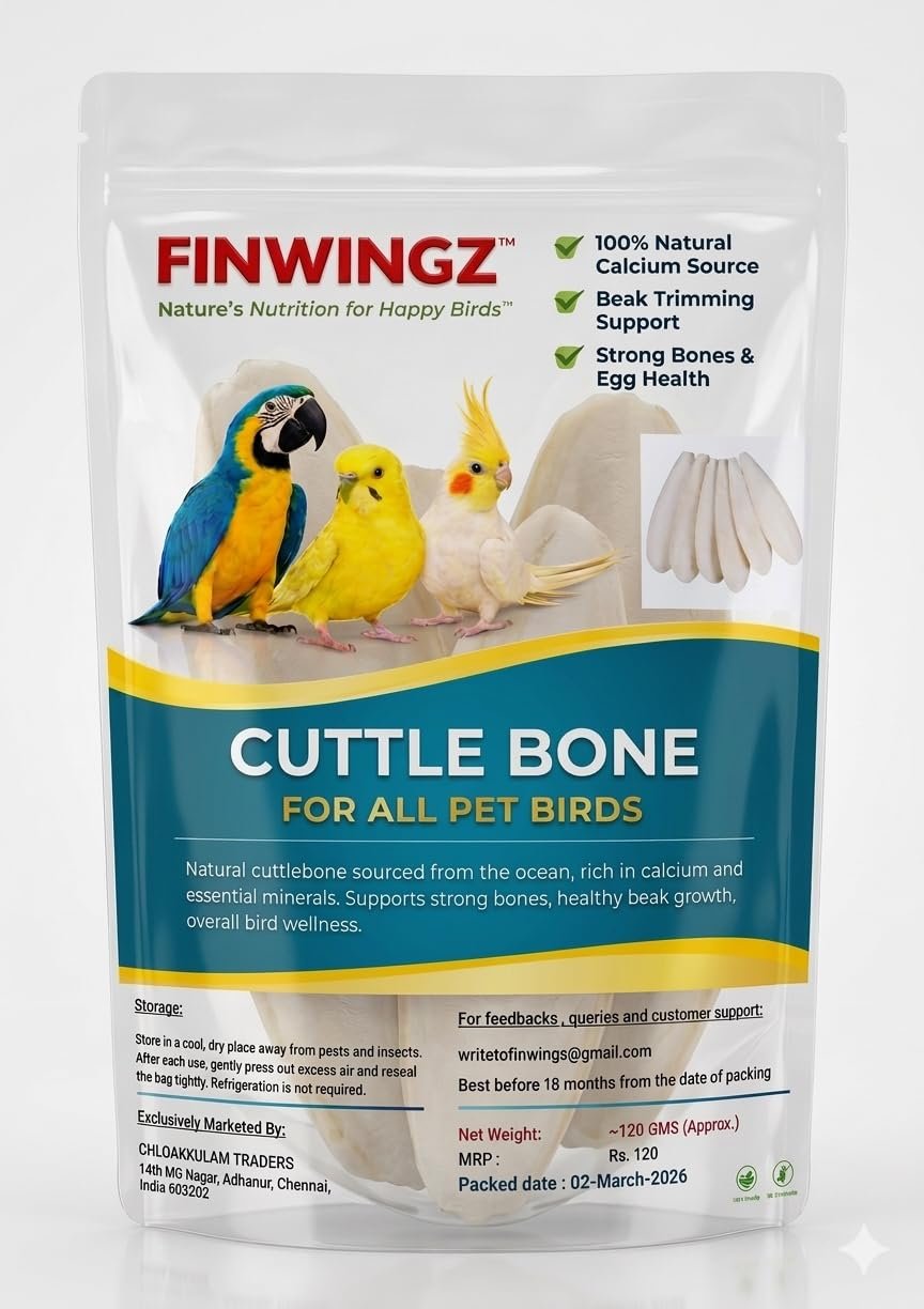 FINWINGZ Premium Cuttlebone for Birds | Natural Cuttle Fish Bone High Calcium Supplement for Budgies, Cockatiels, Finches, Lo