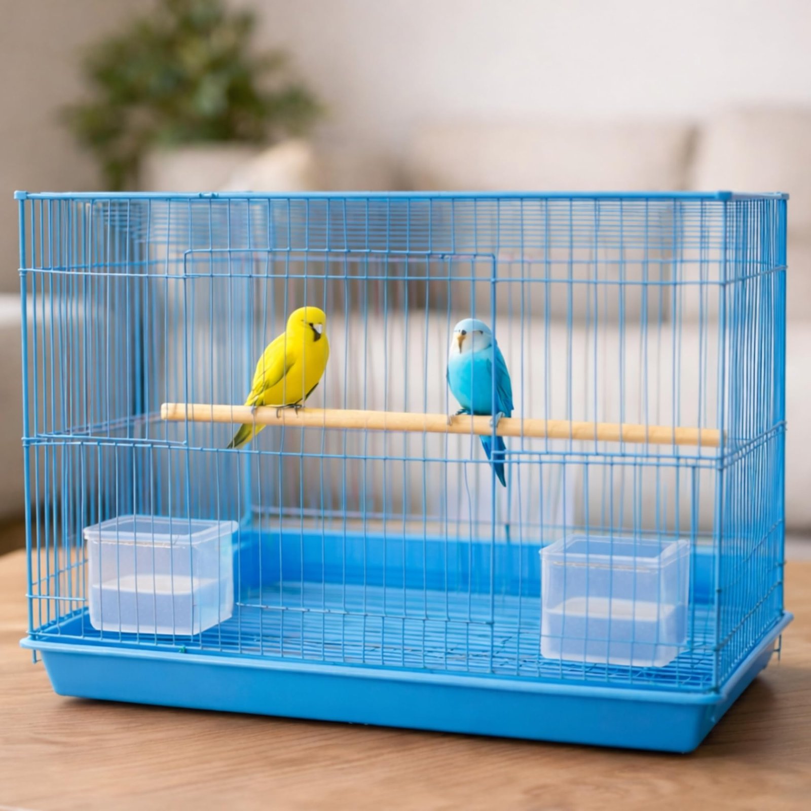 FinyPetz Bird Cage 15 Inch (Blue) Small Bird Cage for Budgies Lovebirds Finches Parrots with Free Food Cup Water Cup Perch St