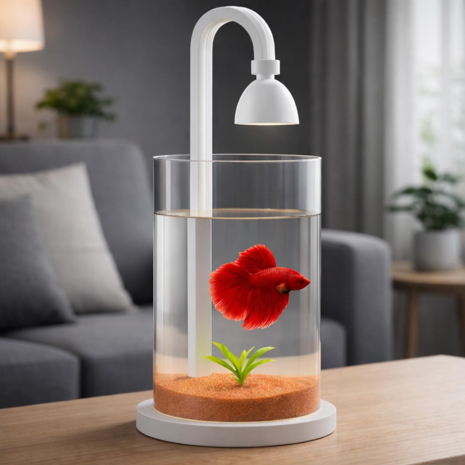 FinyPetz PS-10S (White) Vertical Aquarium Fish Tank | 1.5L Clear Acrylic Mini Fish Tank & Fish Bowl with 7-Color LED Light |