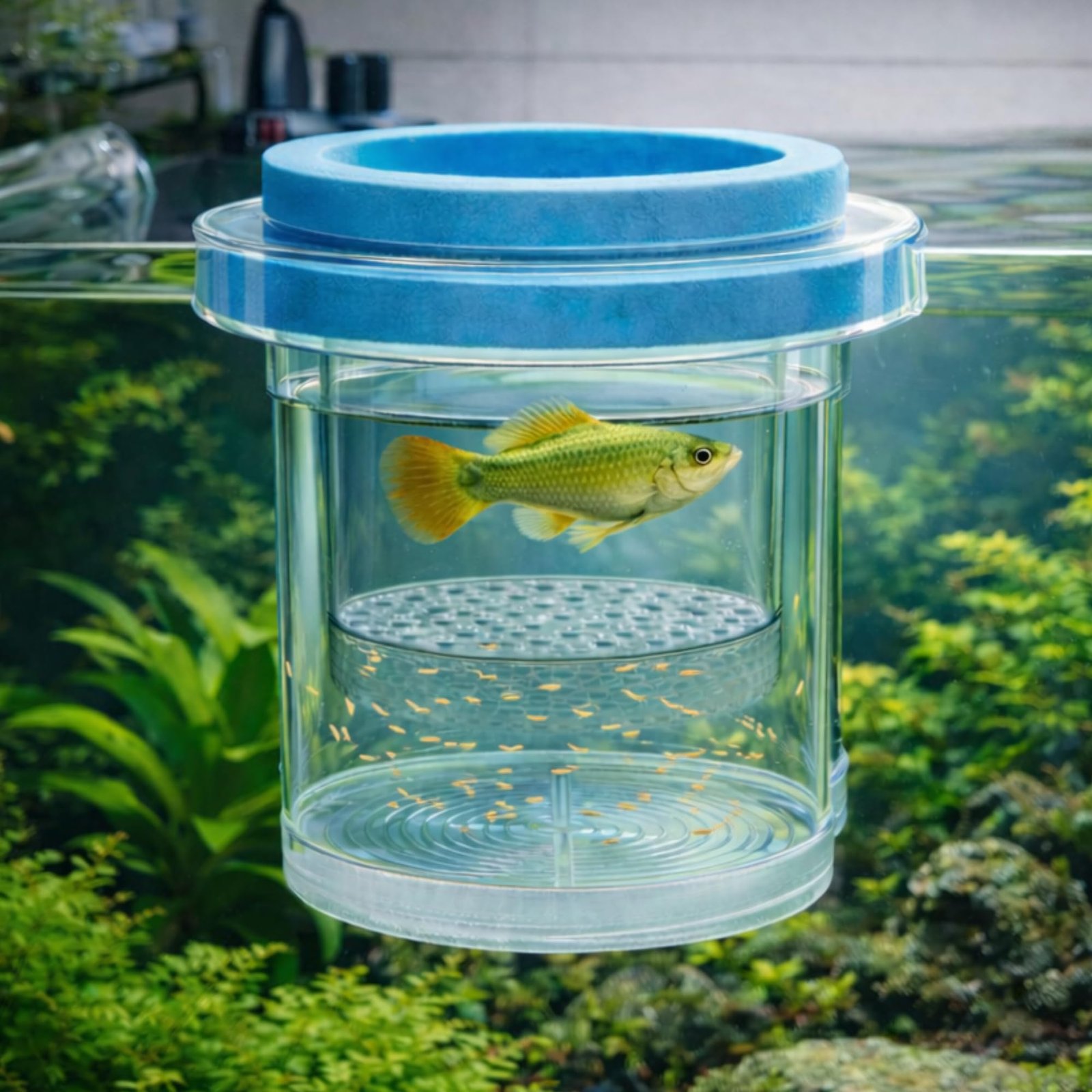 FinyPetz Round Aquarium Fish Breeder & Isolation Box 11.5CM | Floating Acrylic Breeding Hatchery with Dual Chamber Fry Safety