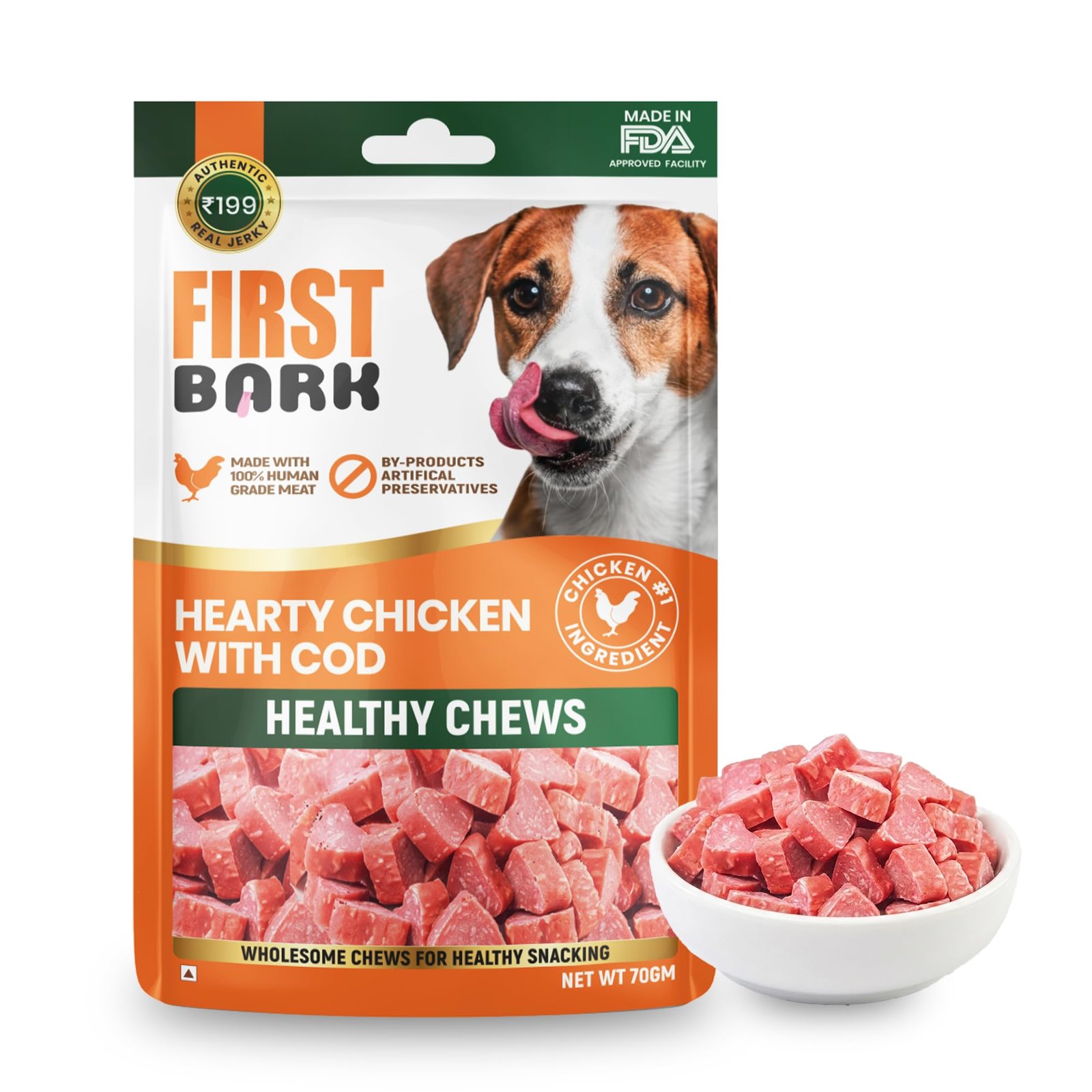 First Bark Dog Treats for Adult Dog & Puppy – Healthy Chews Chicken & Cod Fish Jerky for Dogs, Small Dogs & Shih Tzu | Dog Sn