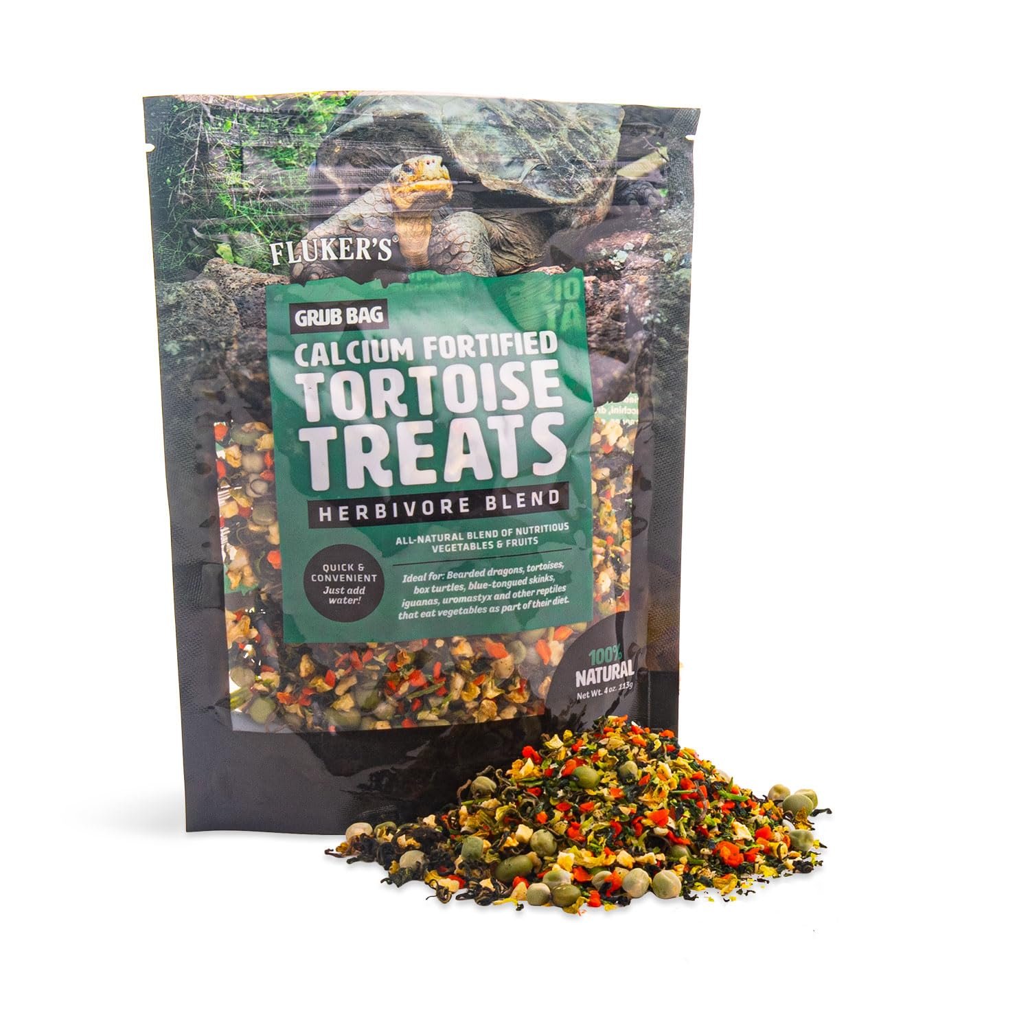 Fluker's Grub Bag Calcium Fortified Tortoise Treats, All Natural Herbivore Blend Fruits and Vegetables, for Tortoise and Herb