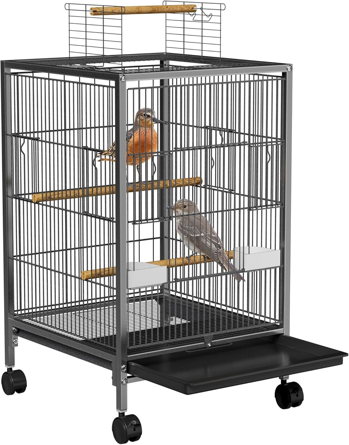 Foldable Metal Bird cage,Villa for Budgies, Zebra Finches,Java,Cocktail, Conures,Alexander Parrot, Green Parrot with Stand,Wh