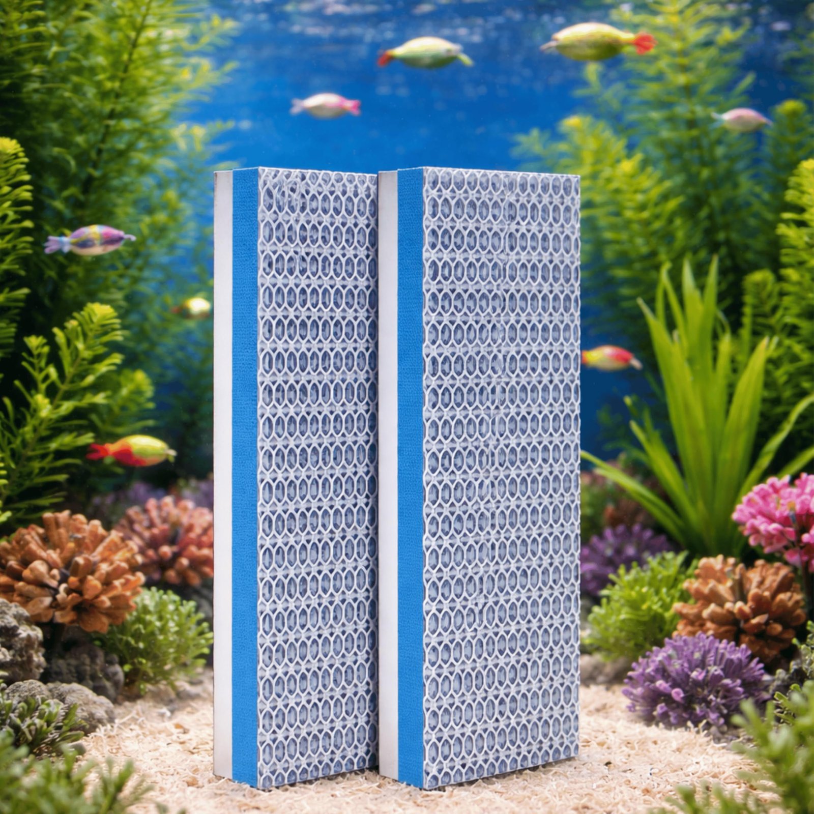 Foodie Puppies 8D Aquarium Filter Trap Sponge Pad - Set of 2 (25x10 cm, Small) 8-Layer Reusable Foam for Fish Tank | Mechanic