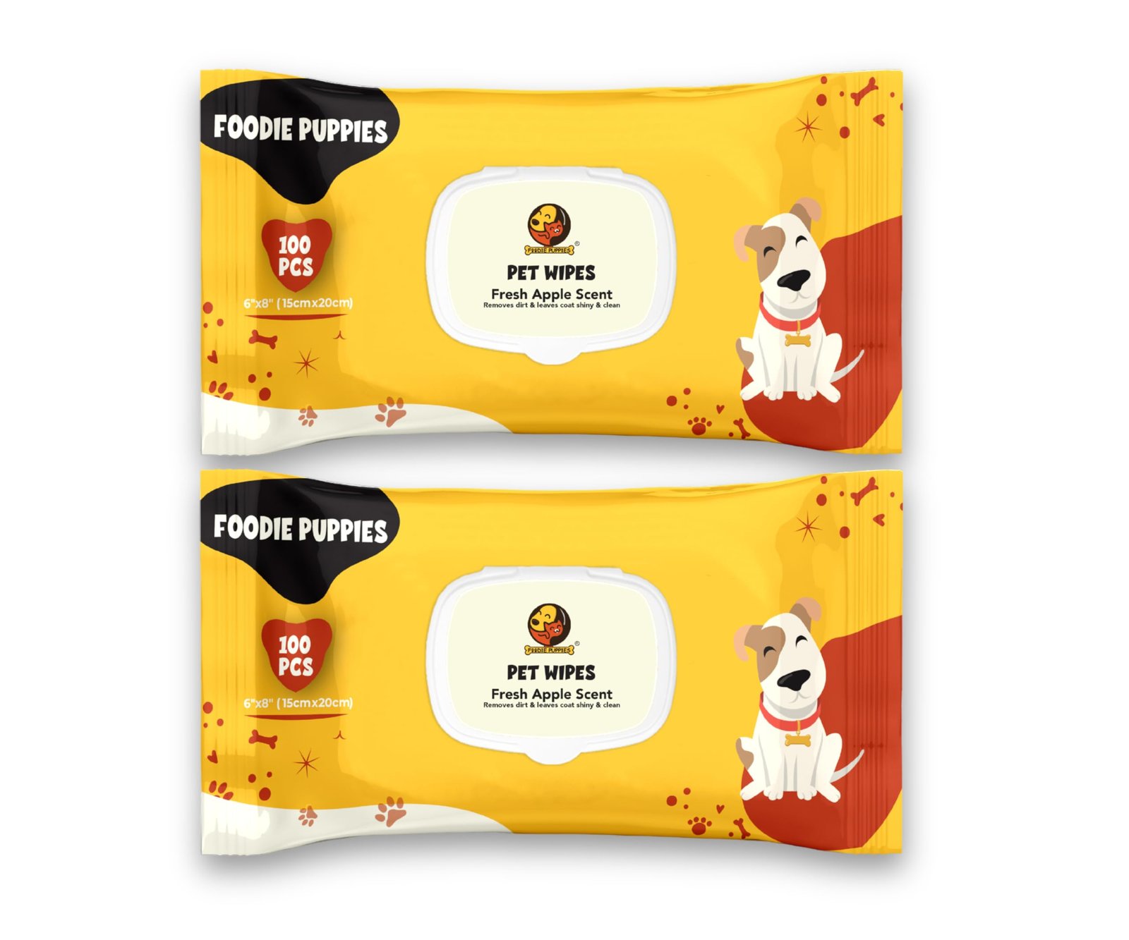 Foodie Puppies Anti-Bacterial 200 Pulls Pet Wet Wipes (Fresh Apple) - 100 Wipes (Pack of 2) | Grooming Wipes for Dogs, Puppie