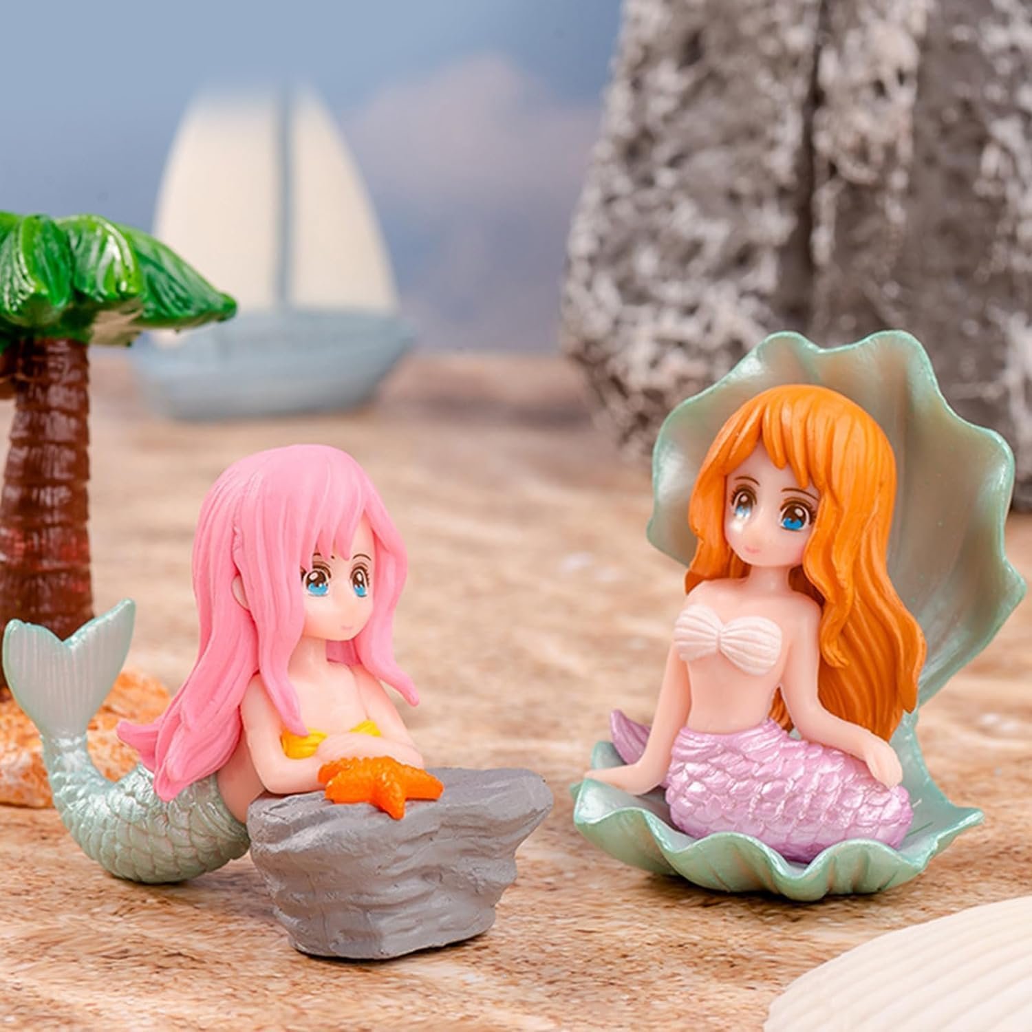 Foodie Puppies Aquarium Decorative Ornament Combo of 2 - (Seap & Dolphin Mermaid) | Cute Little Divers for Fish Tank | Creati
