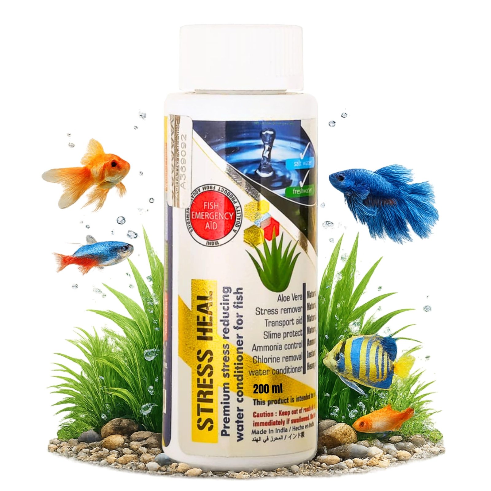 Foodie Puppies Aquatic Remedies Ammonia Controller Chlorine Remover Fish Stress Heal Water Conditioner (200ml (Pack of 1))