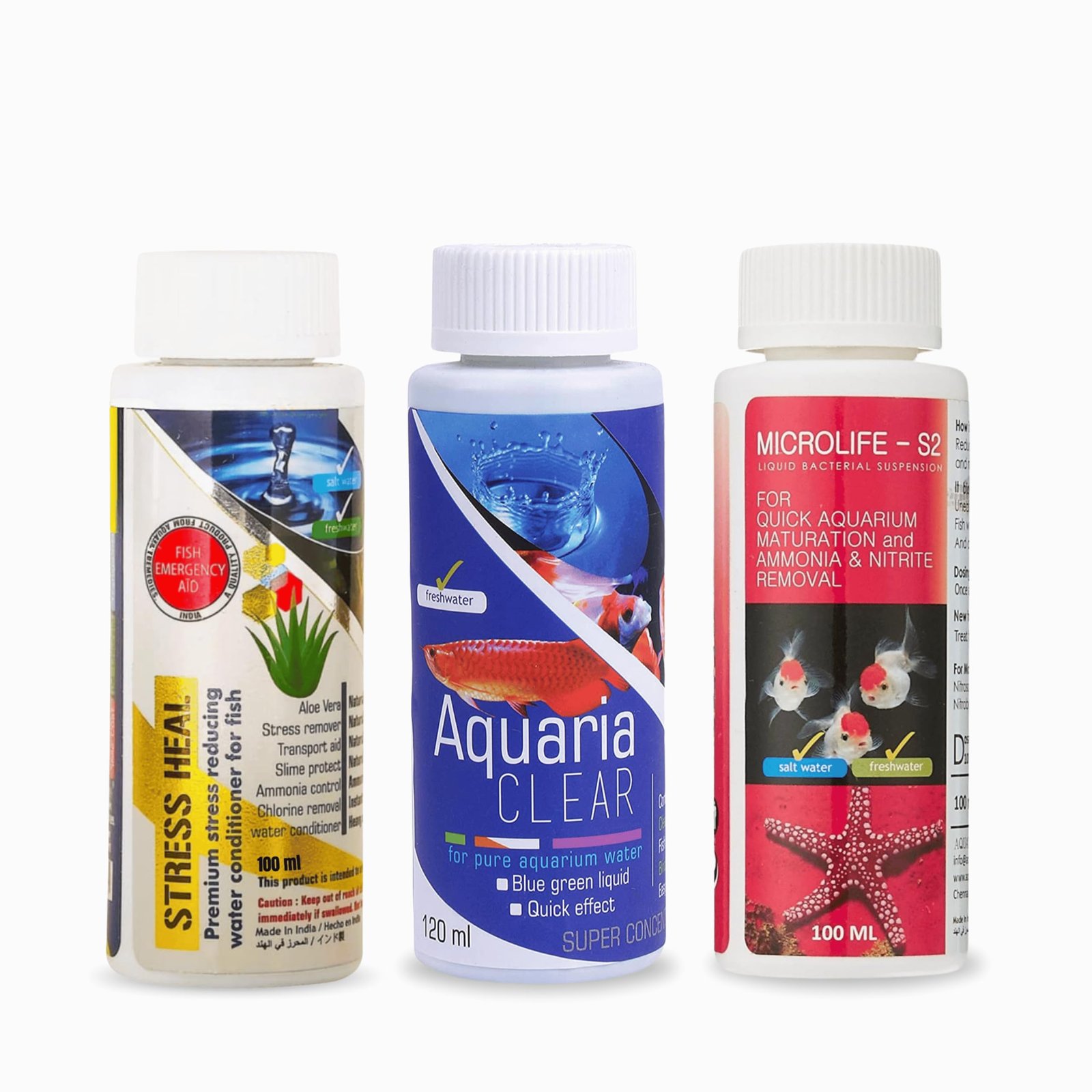 Foodie Puppies Aquatic Remedies Aquarium Fish Tank Must Have Starter Combo (Stress Heal + Aquaria Clear + Micro Life S2) 3 *
